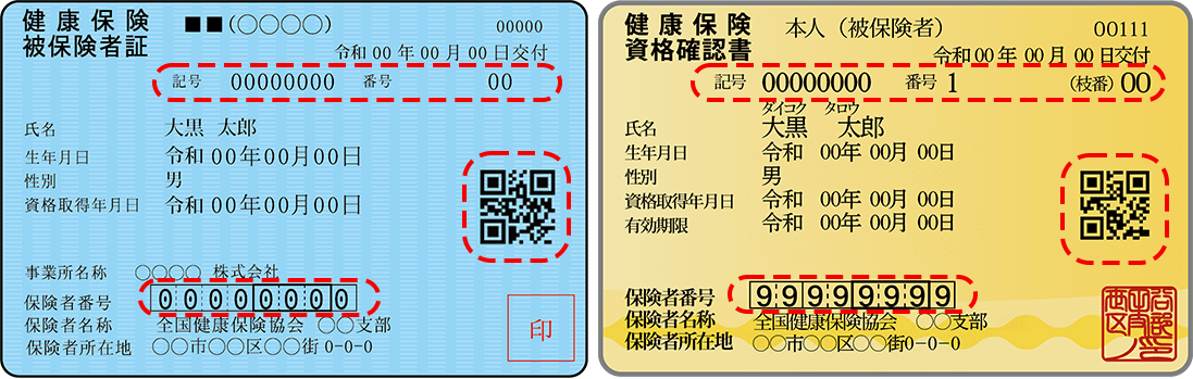 保険証加工が必要な箇所