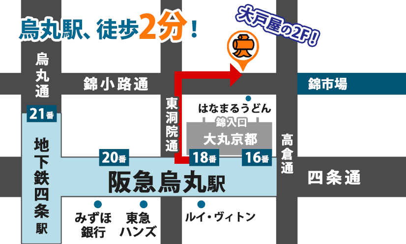 大黒屋 質京都錦小路店へのルート