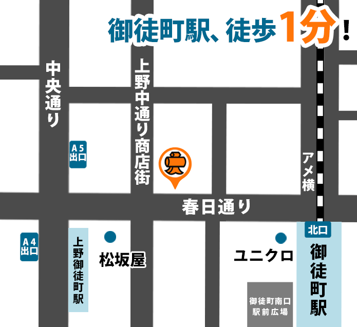 大黒屋 質御徒町買取センターへのルート