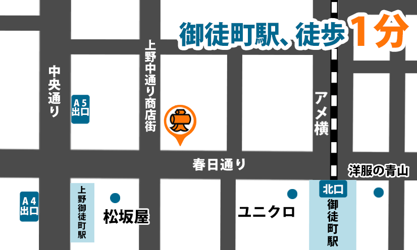 大黒屋 質御徒町買取センターへのルート